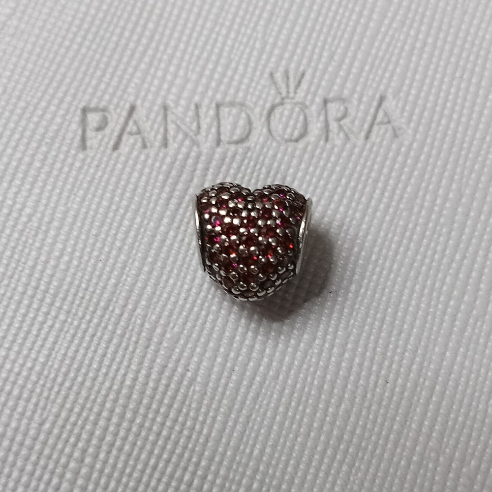 Pandora Vintage Stirling Silver Red Pave Heart Charm (2 Listed Separately).